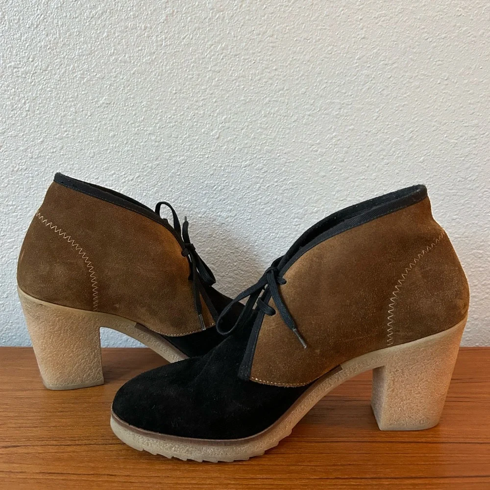 Anthropologie Jasper & Jeera Yuma Duo-Tone Brown/Black Suede Casual Booties - Picture 3 of 6